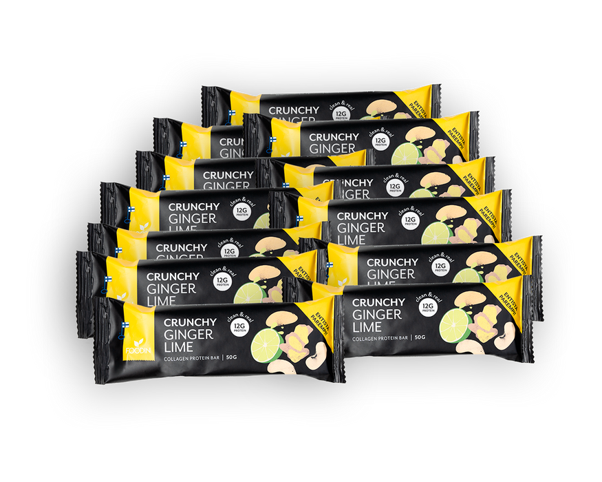 Collagen Protein Bar Ginger Lime, proteiinipatukka, Foodin,50g, 12 kpl