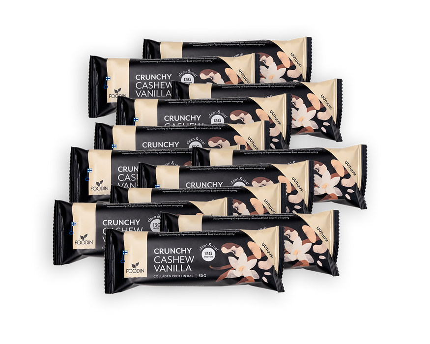 Collagen Protein Bar, Cashew Vanilla, proteiinipatukka, Foodin, 50 g, 12 kpl