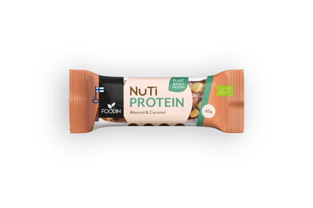 NUTI Protein, Almond & Caramel, luomu, Foodin, 45 g