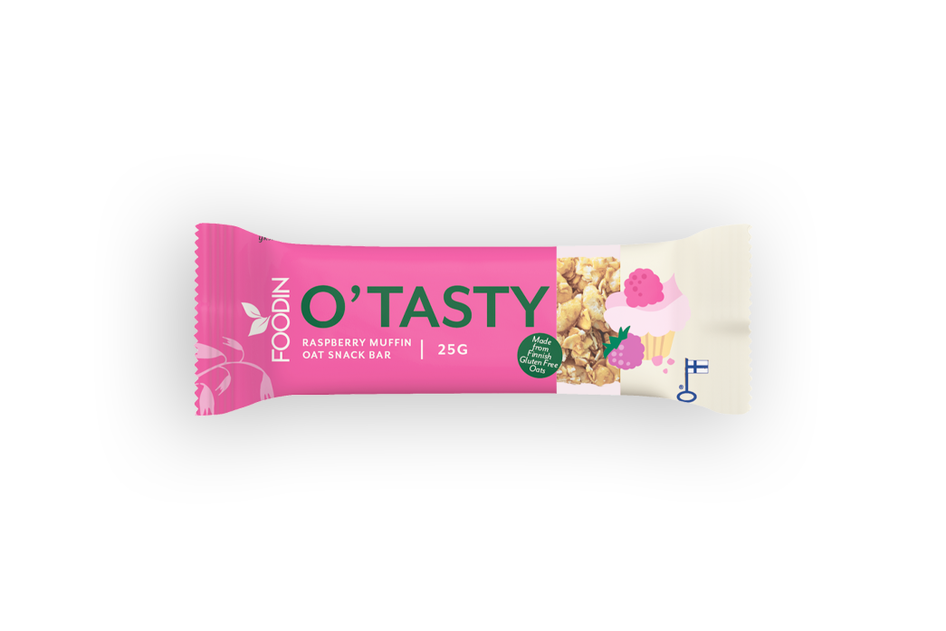 O`Tasty Oat Bar Raspberry Muffin, kauragranolapatukka, Foodin, 25 g