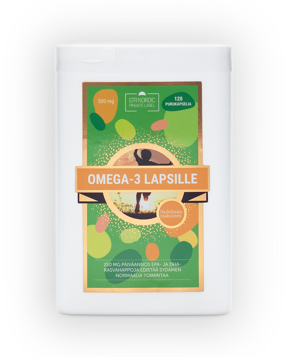 Omega-3 Lapsille, 500 mg, 120 imeskeltävää kapselia